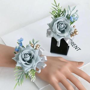 Flores decorativas Youzi Bridegroom Corsage Flower Wrist Set Bracelets Artificial Acessórios de casamento