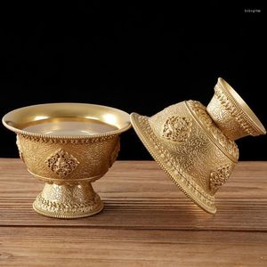 Dekorativa figurer Mässing Engravering Buddhism Mini Holy Water Cup Handikraft Auspicious Tibetan 7,5 cm Buddha Bowl inomhus Altars Desktop