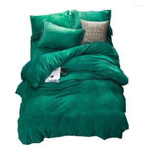 Bedding Sets Green Winter Winter Lã Conjunto de lateral abeto lateral flanela de 3/4pcs cama sólida lençóis de folha de folha de cuidados planos e lençóis planos