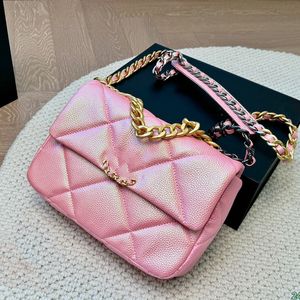 19 Series Designer Pearl Color Women Shoulder Bag Leather Quilted Makeup Bag Gold and Black Hardware Matelasse Chain Cross Body Bag Large Capacity Handbag 25x17cm