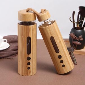 Garrafas de água garrafa de vidro com manga de bambu 500ml Borossilicate bebida -Copo à prova de bebidas para viagens de turnê