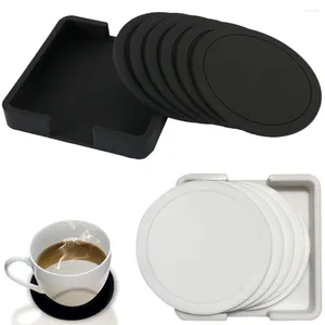 Table Mats 7Pcs/set Heat Resistant Mat Non-Slip Drink Tea Mug Pad Round Solid Color Coasters Decorations For Coffee Cup