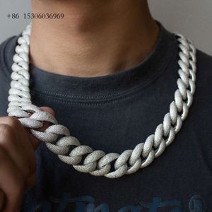 2022 Popularna zmiażdżona lodowa lodowa 20 mm VVS Moissanite Diamond Sier Miami Cuban Link Chain