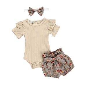 Наборы одежды детская летняя одежда новорожденная девочка плиссированная комбинезон с твердым цветом коротки