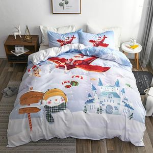 Bedding Sets Christmas Santa Claus Print Set 3Pcs Duvet Cover Pillowcase Twin Full Comforter Bed Gift For Kid King Size