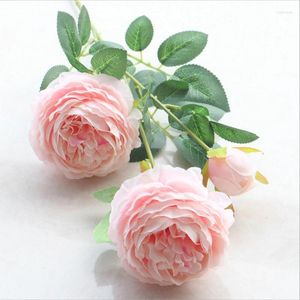 Flores decorativas 3 cabeças simulação Peonies Artificial Silk Flow Flower Rose Bouquet Peony for Home DIY Christmas Wedding Decoration