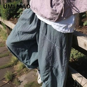 Calças femininas Umi mao solta pernas largas com uma textura.2024 Spring Autumn Art Retro Wash algodão e desgastado casual