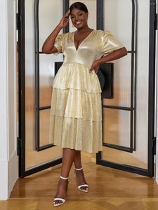 Party Dresses Gold V Neck Dress Elegant A Line Ball Gowns Deep Short Sleeves Empire Shiny Robe Birthday Wedding Event Outfits For Ladies