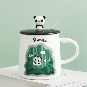 Tassen Panda Kaffeetasse mit Cover Löffel kreative dreidimensionale geprägte Cartoon Wasserbecher Milch Keramikgetränksware