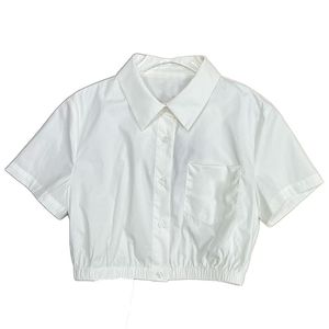 Camisas de designer mulheres camisas cortadas camisa luxuosas de manga curta camisetas azuis brancas de verão elegante pólo de blusa de menina
