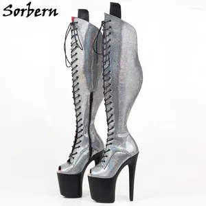 Stiefel Sorben Customized Ladies Wide Calf Fit Exotic Pole Dance High Heel Schuhe Plattform Schnürung Open Tobe oder geschlossener langer Stiefel