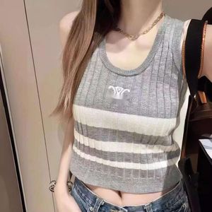 Modevästdesigner Celinnes Tank Top Luxury ärmlösa kvinnors tankar Camis Ny stripe mångsidig stickad brev broderi