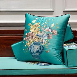 Pillow Chinese Style Flower And Bird Embroidered Sofa Cover Jacquard Green Home Decorative Throw Covers