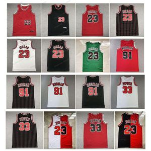 23 Michael Jor Dan 33 Scottie Pippen Basketball Jersey 91 Dennis Rodman Trowback Red Bianco Black Green Size S-XXL