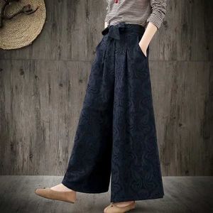 Frauenhose Capris Herbst Winter Baumwollwäsche Frauen Weitbein Hosen Neue Retro Solid Color Loose Long Hosen Elegante chinesische Hosen 11662 Y240509