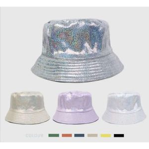 Partybühne Hut Laser Shinny Eimer Tragen Sie PU Leder Sparkle Breiter Krempe Fisherman Hats Weihnachtsmusik Festival Holographic Hip Hop Cap Metallic Color für Ms