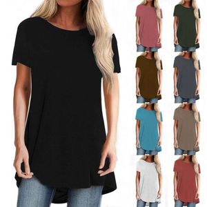 2024 Summer New Loose Size Round Neck Fashion Solid Color T-shirt Women's F51326