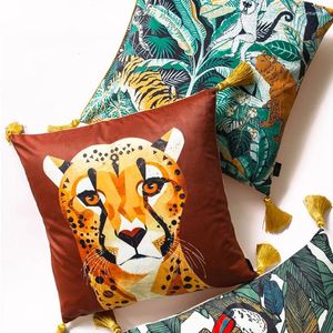 Travesseiro 18x18 Capa do pátio Jungle Monkey Leopard Tassel Home Cojines Luxury Art House Cozy American Style Sofá Cadeira Coussin