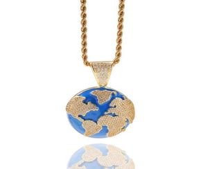 Correntes Hip Hop Iced Out Gold Earth World Pingente Pingente Men Mulheres Mapas Mapas de Rua Jóias Presente para ele com Chain4782893