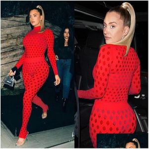 Womens Tracksuits Fashionable European And American Clothing Y Perspective Close Fitting Sports High Collar Perforated Knitted Mesh St Otprx