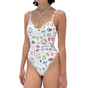 Costumi da bagno femminile da donna in stile monokini da bagno monokini stampare cibo dolce a v buccia costume da bagno sottile