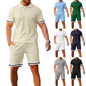 Summer Polo Collar Buckle Panel Kort ärm Shorts Sport Casual Youth Large Set Men's Wear M513 38