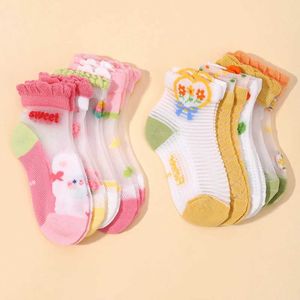 Kindersocken 5 Paar Cartoon Childrens Socken süße Blumenkinder Socken 1-3 Jahre alte Baby Dünnes Mesh atmungsaktiven elastischen Baumwoll-Kurzsocken Geschenk D240513