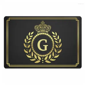 Carpets Black Gold Royal Crown Laurel Wreath Doormat Custom Family Initial Letter Welcome Door Mat Floor Rug Carpet Home Decor