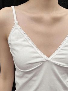 Frauen Tanks süße Spitzenverkleidung gegen Nacken -Tanktops für Frauen Sommer weiße Baumwollhülsen und schlanker Ernte Top Vintage Feste niedliche Bögen Camis Camis