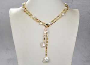Guaiguai smycken odlade vit keshi pärla recanle cz pave kedja halsband 50 kvot lång halsband handgjorda för kvinnor riktiga ädelstenar st9320614