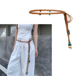 Waist Chain Belts Handwoven waist rope with adjustable cotton strap womens bohemian tassel chain decorative belt used for dresses and jeans pants Q240511