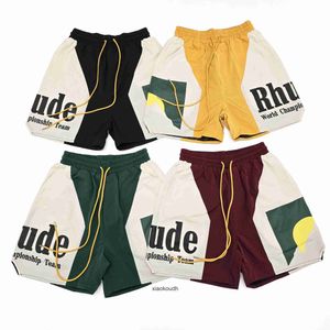 Rhude High End Designer Shorts for Sunset Printed Dripstring Color Block Shorts High Street swobodne letnie spodnie dla mężczyzn i kobiet z oryginalnymi etykietami 1: 1