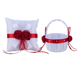 Party Decoration Wedding Hand Basket Set Flower and Ring Bearer Pillow Cushion for Weddings