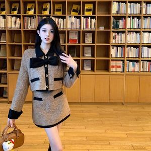 Work Dresses French Sweet Girl Suit Women's Autumn Loose Turn-down Collar Short Coat High Waist Mini Skirt Two-piece Set Female Clothes