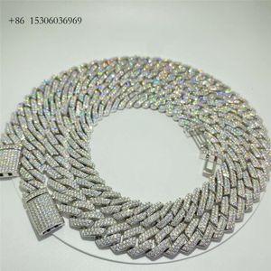 Custom Chain 18Mm Baguette Diamonds Necklace Iced Out Hip Hop Sterling Sier 2 Rows Moissanite Cuban Bracelet