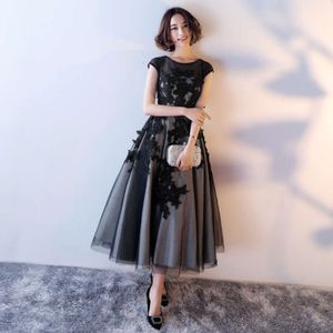 Verão novo coreano Slim Fit Manutela curta Black Elegante Banquet Evening Mulheres Vestido