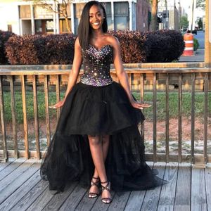 Sexig älskling Black Girls Homecoming Cocktail Dresses Rhinestones Hi-Lo Lace Up Backless Sweet 16 Evening Party Dresses Sleeveless PR 280L