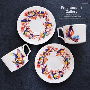 Tazze olio dipinto di felicità fiore uccello osso cinese bella tazza da caffè con set vassoio tasse taza cafe xicara pomeridia