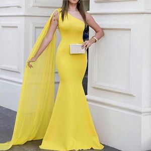 2022 Żółte jedno ramię w syrenie Sukienki Proste kobiety długie formalne wieczorne sukienki imprezowe Vestidos de Fiesta Plus Size Special Occasio 274K