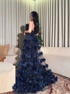 Runway Dresses Evening Dress Saudi Arabian Tulle Floral Bead Decoration Pleated Abched Hair A-line Strapless Custom Occasion Dress
