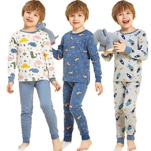 Piżama dziecięca dzieci piżamie Zestawy bawełny chłopców snu garnitur Zimowe dziewczęta Pajama kreskówka Kot Pijamas T-shirt+spodnie 2pcs Dzieci odzież T240509