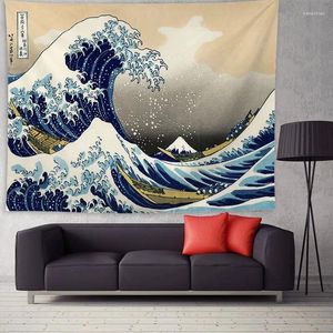 Taquestres Japão Kanagawa impressa em suspenso de tapeçaria cilecida pintura de grande onda de poliéster boho colabor