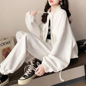 Women's Two Piece Pants Woman Fashion Loose Set Female Casual Long Sleeve Coats And Matching Wide High Waist Suit Pant G96
