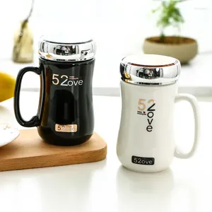 Mugs Modern Creative Ceramic Cup With Mirror Lid Simple Large Capacity 360ml Home Breakfast Coffee Milk Spoon Drinkware