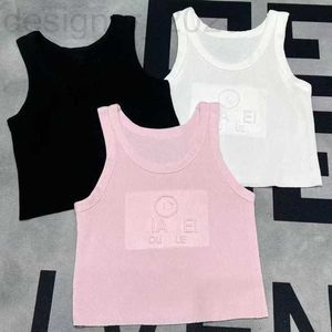 Camisoles Tanks Designer 24sss Verão em relevo Carta bordada Tanque de malha de malha Sussenda elástica fit feminina vestindo Small Top N84U