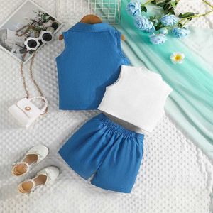 Clothing Sets Baby Clothes Set 2-8 Years old Elegant Sleeveless Vest Coat and Shorts Outfit Toddler Infant Clothing Formal Suit For Kids GirlL2405