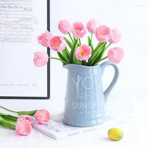 Decorative Flowers 5pcs Artificial Flower Tulip Bouquet Real Touch Fake PU Simulation Tulips For Wedding Party Decoration Garden Home Decor