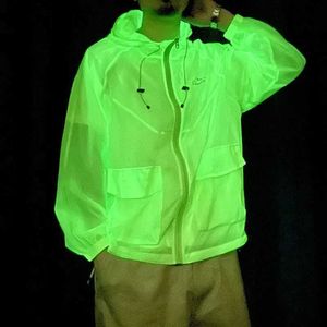 Men's Casual Shirts Summer Hooded UPF50+Sunscreen jacket Mens reflective windproof Harajuku loose Q240510