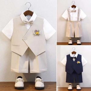 Giyim Setleri Yaz Toddler Suit Yakışıklı Askı Pantolonları Yelek Set Seti Okul Üniforma Erkekler Korosu Performans Kostüm Çocuk Giyim