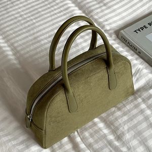 Korean Casual Boston Bag for Women Luxury Designer Handväskor och plånböcker 2024 i Faux Suede Vintage Nubuck Leather Carry Wrist 240510
